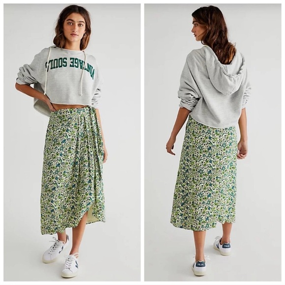 Scotch & Soda x Free People Skirt Women's Green Floral Wrap Midi Small - Picture 1 of 10